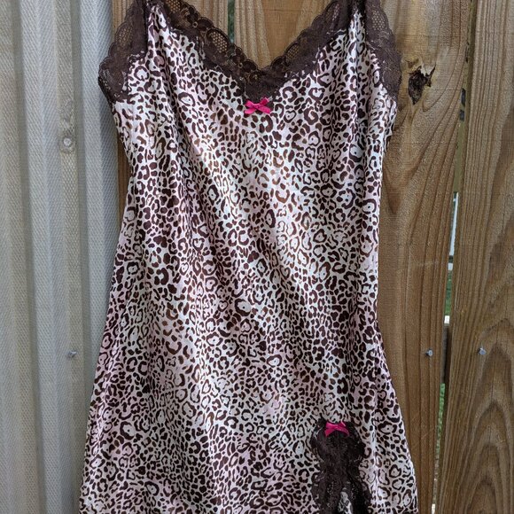 Victoria's Secret Large Leopard & Lace Babydoll Slip Dress - Lingerie Teddy Y2K - Picture 1 of 6